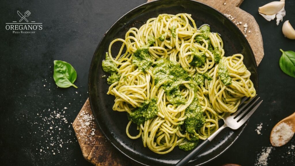 Spagetti pesto at oreganos pizza restaurant.